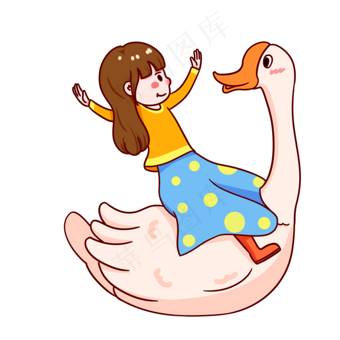 春天开心小女孩骑鹅