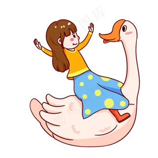 春天开心小女孩骑鹅