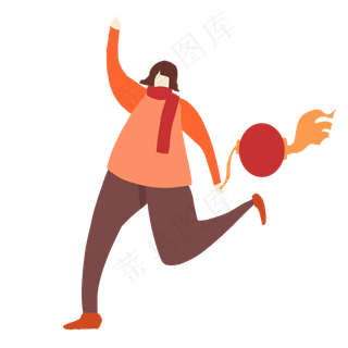 夸张人头比拜年女孩