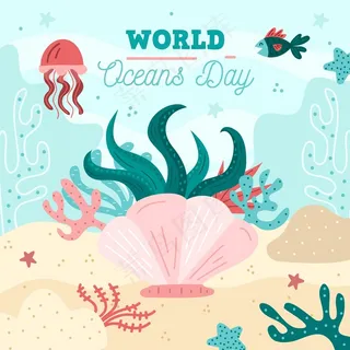 手绘世界海洋日