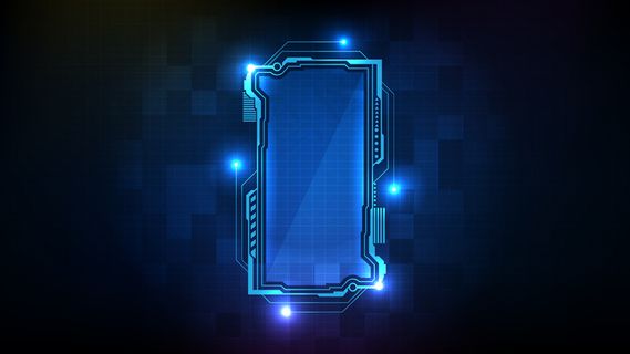 蓝色发光科幻技术hud ui框架的抽象未来背景。