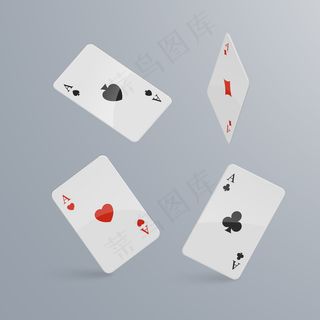 扑克牌落在浅色背景上。等距