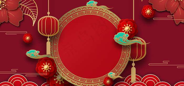 2021新年牛年喜庆红色海报背景