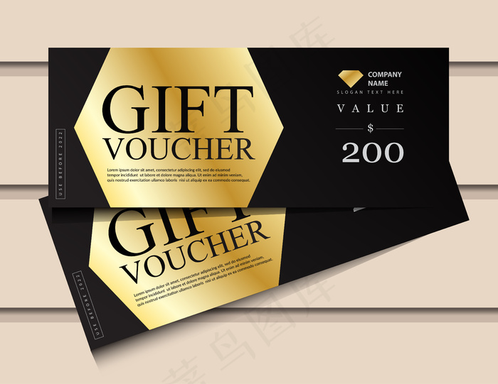 带有闪光金奢华元素的礼品券模板。