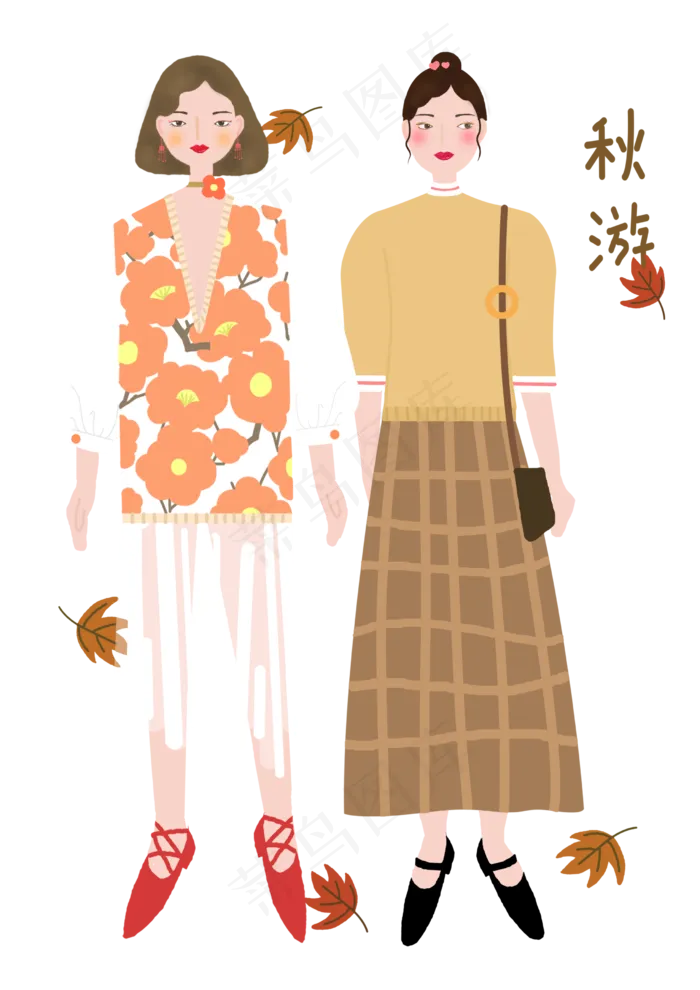 透明底png闺蜜秋天旅游(2480X3508(DPI:300))psd模版下载