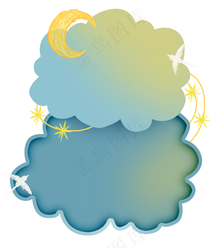 七夕情人节云朵月亮标题框