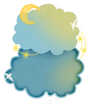 七夕情人节云朵月亮标题框