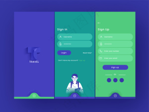 一套ui、ux、gui屏幕旅游应用程序，包括创建帐户