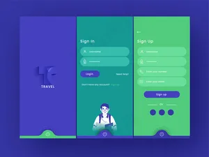 一套ui、ux、gui屏幕旅游应用程序，包括创建帐户