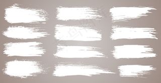 一套粗糙的艺术画笔笔刷、画笔。粗犷的水彩宽画笔笔触。白色背景上隔离的白色集合