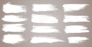 一套粗糙的艺术画笔笔刷、画笔。粗犷的水彩宽画笔笔触。白色背景上隔离的白色集合