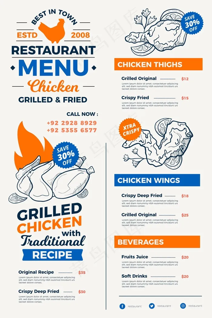 数字餐厅菜单手绘风格eps,ai矢量模版下载