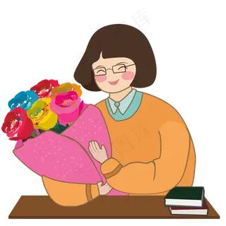 教师节手绘卡通教师节老师捧花