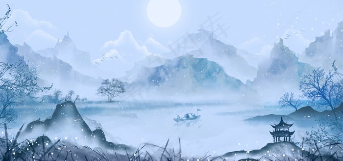 国风山水水墨山水(1920*900px 	       )psd模版下载