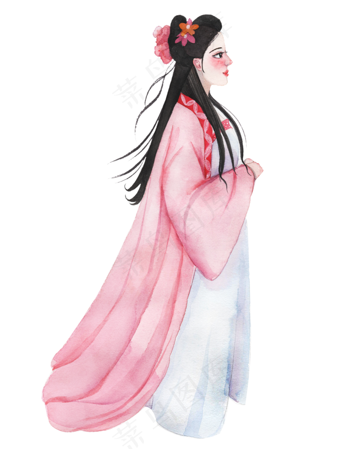 古风美女水彩手绘(2000X2600(DPI:300))psd模版下载