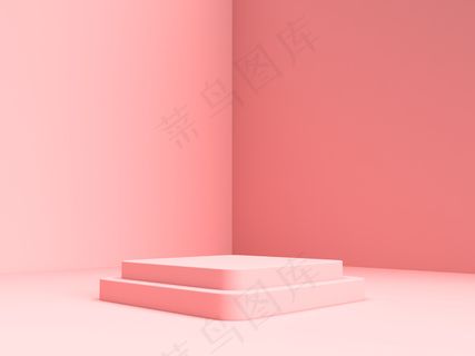 三维渲染粉红色粉彩产品站在背景上。