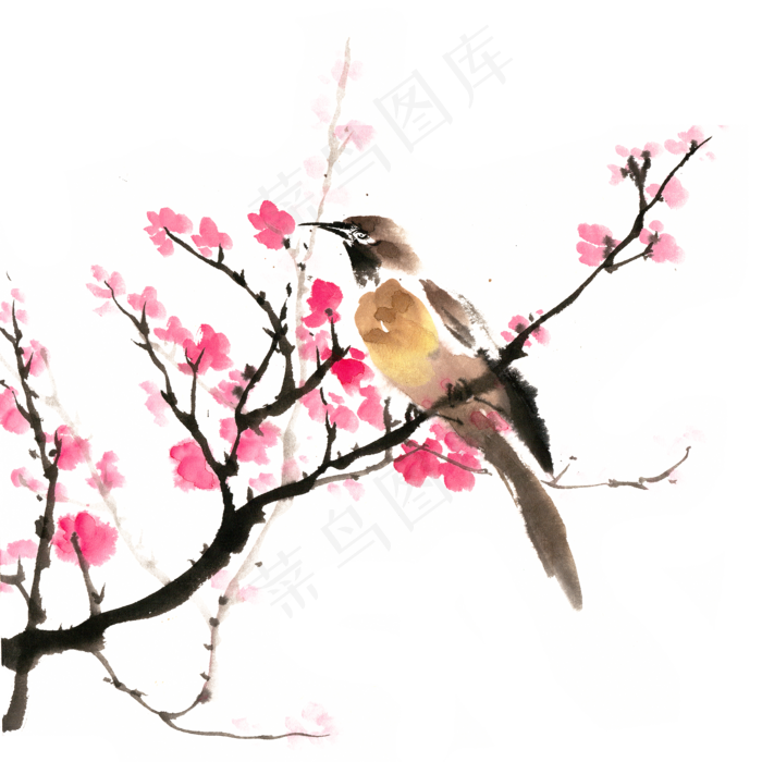 梅花枝头的小鸟(4724X4724(DPI:300))psd模版下载