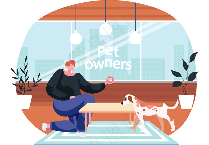 女孩有乐趣和活跃的时间，玩小狗，喂狗与甜甜圈