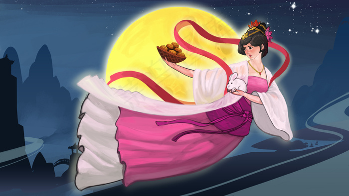 中秋节之嫦娥奔月中秋(2880*1620px 300 dpi )psd模版下载