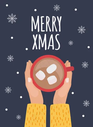 圣诞快乐的背景与热巧克力。