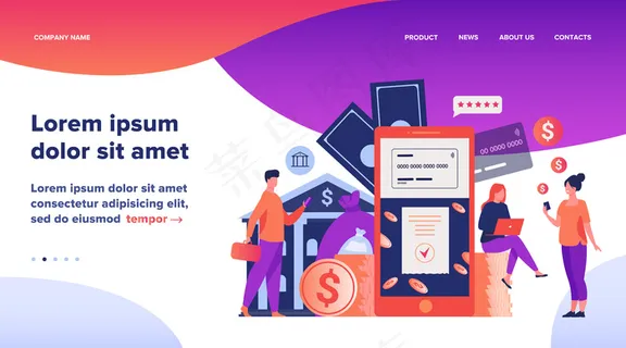 使用手机银行应用的智能手机用户。男人和女人用数字设备进行在线支付。货币、金融科技、交易概念的矢量图