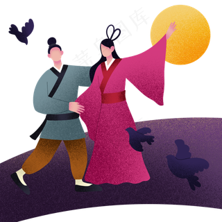 七夕节赏月人物