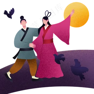 七夕节赏月人物