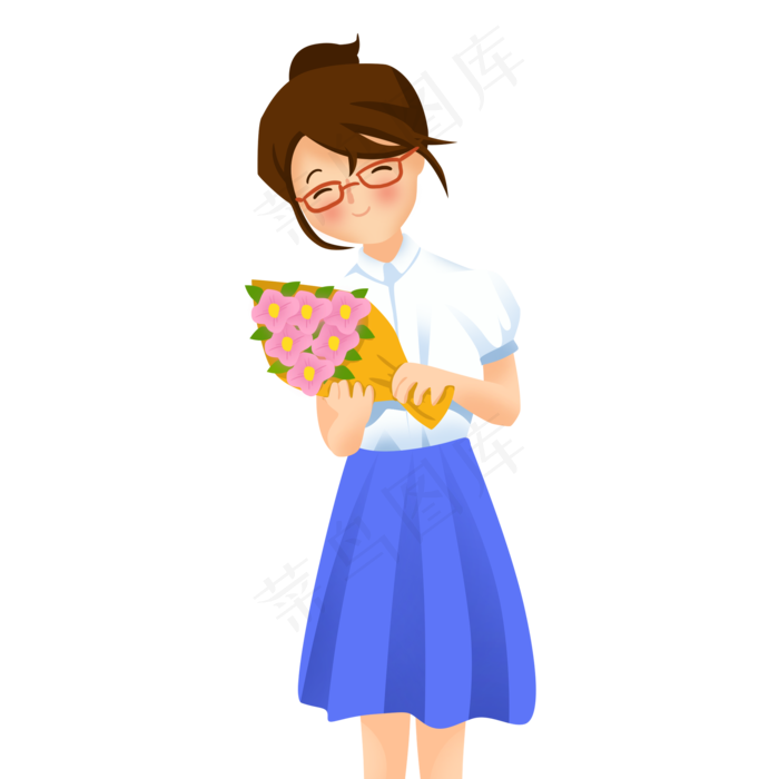 捧着花的女生免扣素材