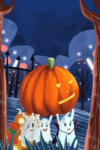 万圣节 南瓜灯   西方文化 森林 小鬼