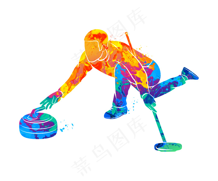 从水彩的飞溅中提取冰壶的游戏。卷发器。油漆插图。eps,ai矢量模版下载