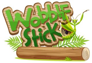 带有孤立的摆动棒字体的螳螂卡通人物