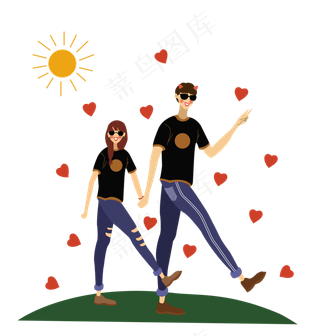 七夕情人节情侣甜蜜图png矢量图