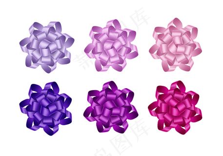 一套明亮的浅紫色品红色礼品丝带蝴蝶结在白色背景上隔离收视 一套明亮的浅紫色品红色礼品丝带蝴蝶结在白色背景上隔离收视