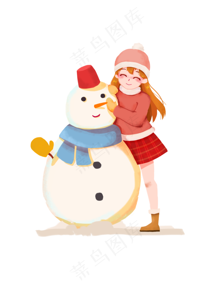 堆雪人圣诞节过新年下雪插画pn