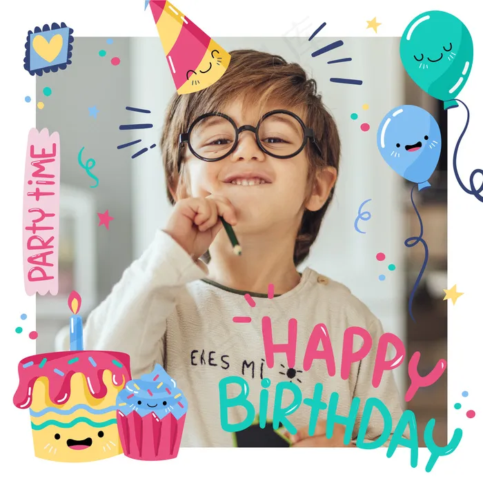 带快乐孩子和气球的生日模板eps,ai矢量模版下载