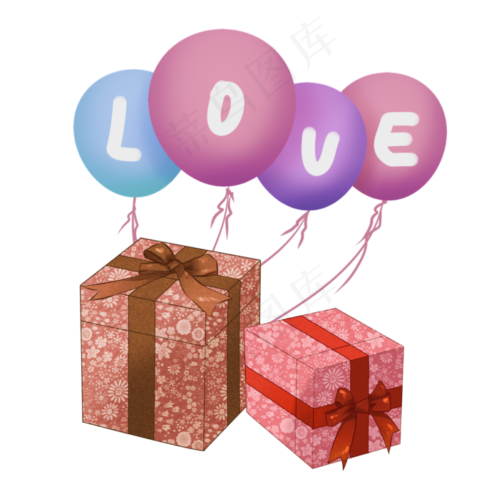 情人节礼盒LOVE气球手绘(2000X2000(DPI:300))psd模版下载