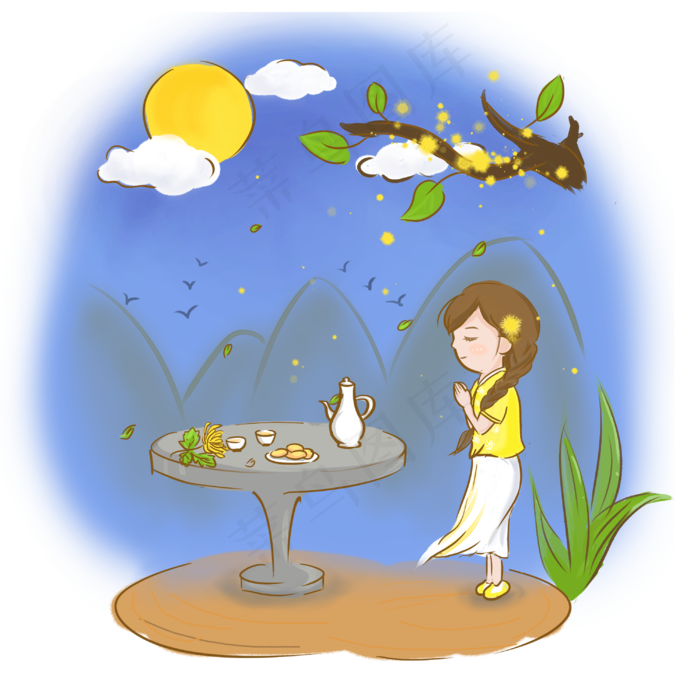 秋分祭月手绘PNG素材