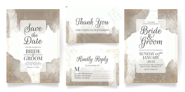 水彩背景婚礼请柬套装模板