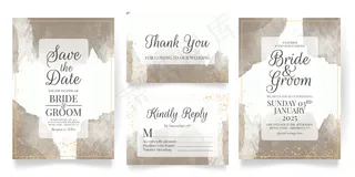 水彩背景婚礼请柬套装模板