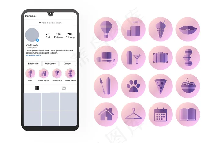 Instagram渐变故事亮点eps,ai矢量模版下载