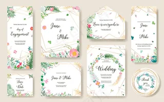 保存绿色植物的日期。玫瑰花，rsvp，多汁，谢谢，谢谢。