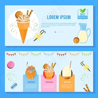 冰淇淋奶昔店插画套装。