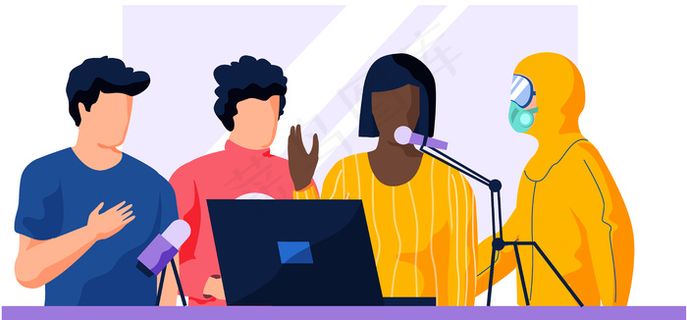 同事们在音乐工作室录制曲目