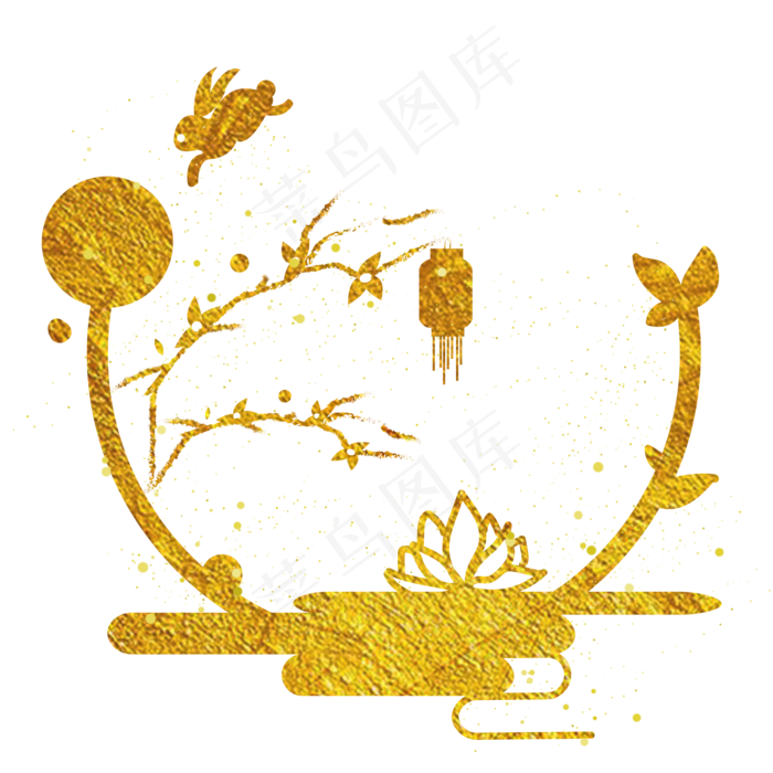 撒金粉中秋节灯笼桂花圆月兔子莲(2000X2000(DPI:300))psd模版下载