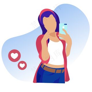 无脸女孩在社交网络上分享自拍