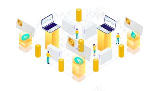 加密货币比特币区块链挖掘技术互联网物联网安全移动仪表板等距3d平面图