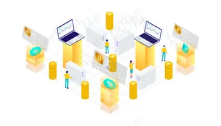 加密货币比特币区块链挖掘技术互联网物联网安全移动仪表板等距3d平面图