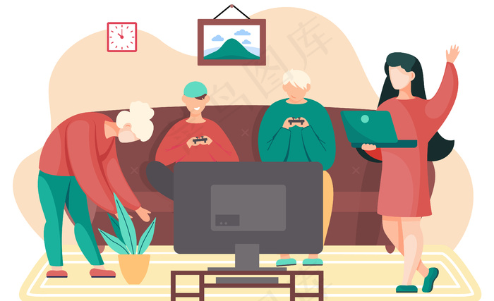 快乐家庭在家玩游戏机