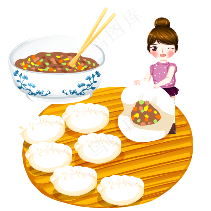 秋天丰收包饺子吃饺子png透明底(2000X2000(DPI:300))psd模版下载