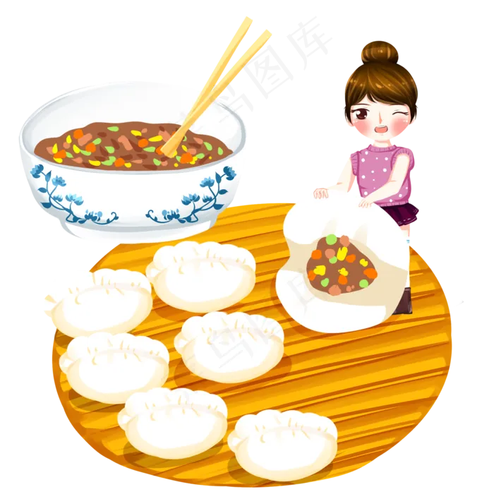 秋天丰收包饺子吃饺子png透明底(2000X2000(DPI:300))psd模版下载